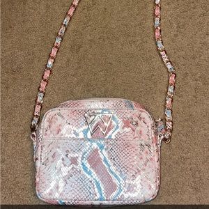 Kelly Wynne pink/blue snakeskin purse